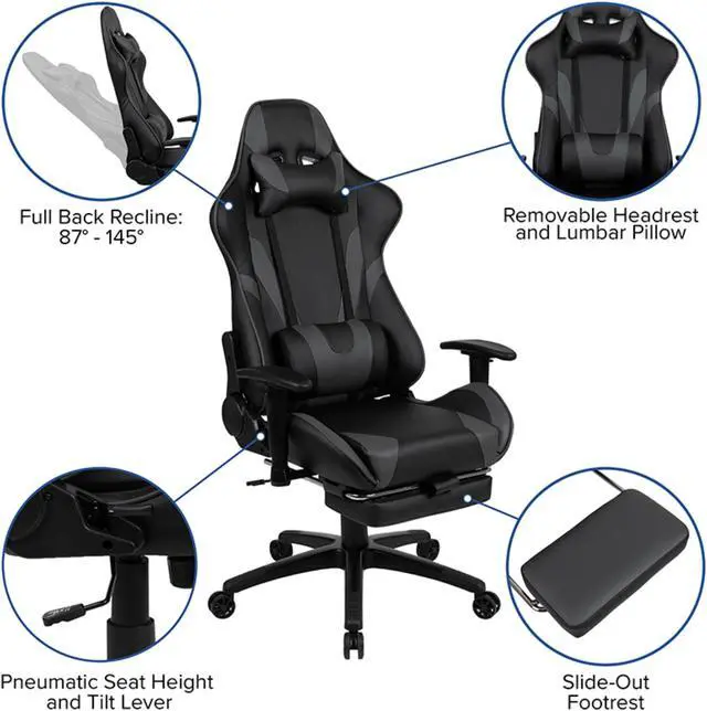 Alt view image 10 of 20 - Red Gaming Desk with Cup Holder/Headphone Hook & Gray Reclining Gaming Chair with Footrest