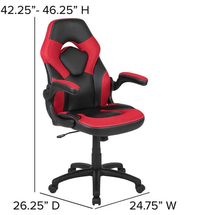 Alt view image 19 of 20 - Flash Furniture Rectangle Gaming Desk and Racing Chair Set with Cup Holder, Headphone Hook, 2 Wire Management Holes and Built-in Lumbar Support - Red/Black