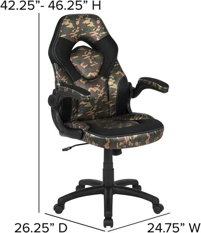 Alt view image 12 of 20 - Black Gaming Desk and Camouflage/Black Racing Chair Set with Cup Holder, Headphone Hook & 2 Wire Management Holes