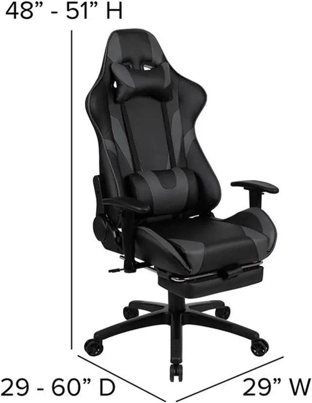 Alt view image 12 of 20 - Red Gaming Desk with Cup Holder/Headphone Hook & Gray Reclining Gaming Chair with Footrest