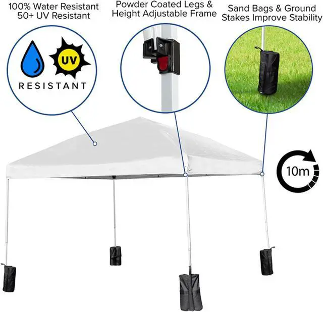 Alt view image 10 of 18 - 10'x10' White Pop Up Event Straight Leg Canopy Tent with Sandbags and Wheeled Case