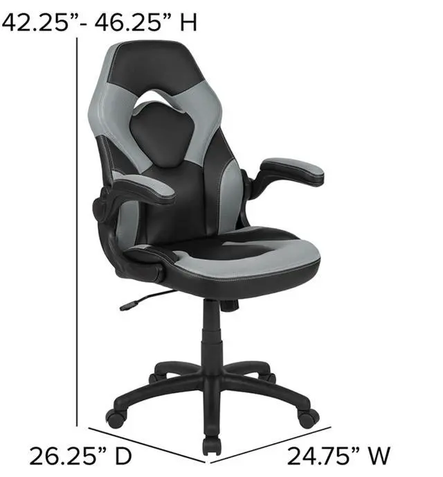 Alt view image 19 of 20 - Flash Furniture Rectangle Gaming Desk and Racing Chair Set with Detachable Cup Holder, Headphone Hook, 2 Wire Management Holes and Built-in Lumbar Support - Gray/Black