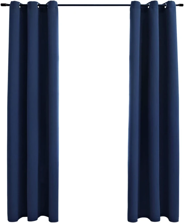 Alt view image 4 of 8 - vidaXL Curtains 2 Pcs Blackout Curtains Window Blinds Rings Navy Blue Fabric