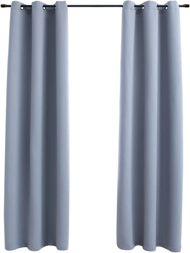 Alt view image 5 of 9 - vidaXL Curtains 2 Pcs Blackout Curtains Window Blinds with Rings Gray Fabric