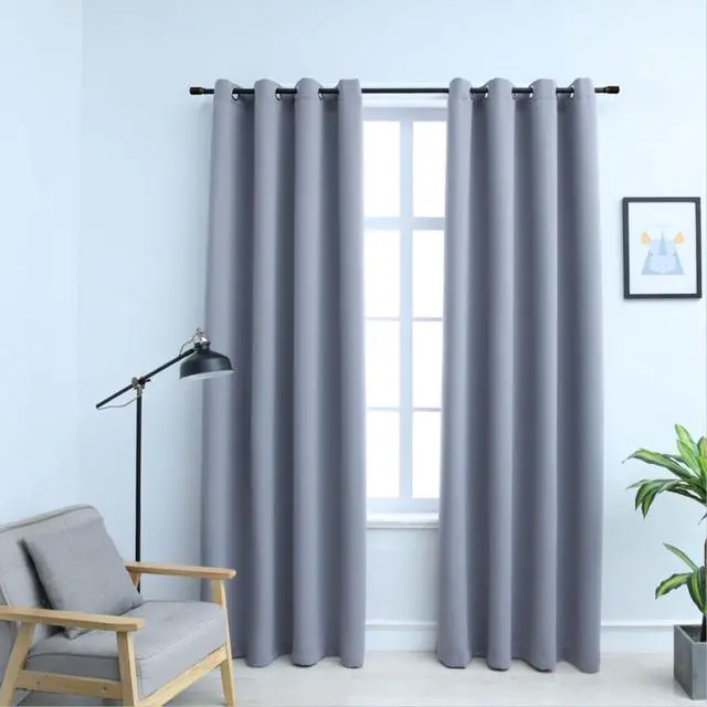 Alt view image 6 of 9 - vidaXL Curtains 2 Pcs Blackout Curtains Window Blinds with Rings Gray Fabric