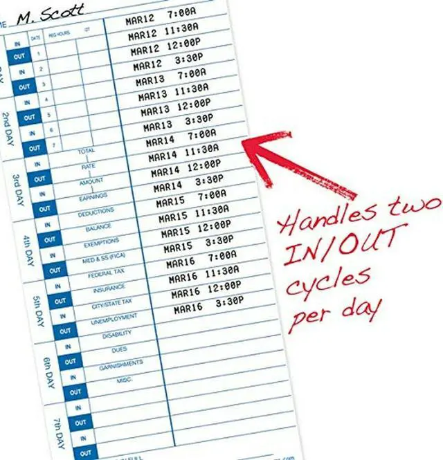 Alt view image 2 of 12 - Pyramid Time Systems Attendance Cards for Time Clock models 3500/3550SS/3600SS/3700, 1000 per pack