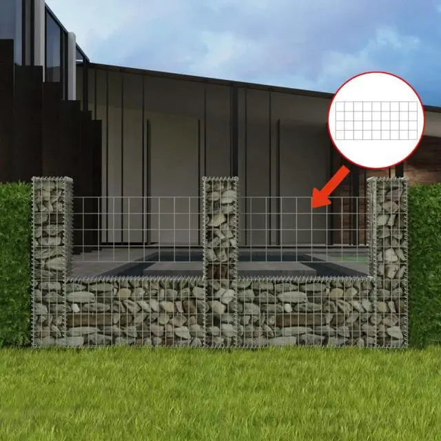 Alt view image 7 of 10 - vidaXL Gabion Basket U-Shape Steel 94.5" Garden Barrier Wire Fence Wall Box