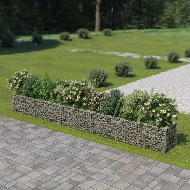 Alt view image 8 of 10 - vidaXL Gabion Raised Bed Galvanized Steel 177.2" Raised Garden Bed Flower Box