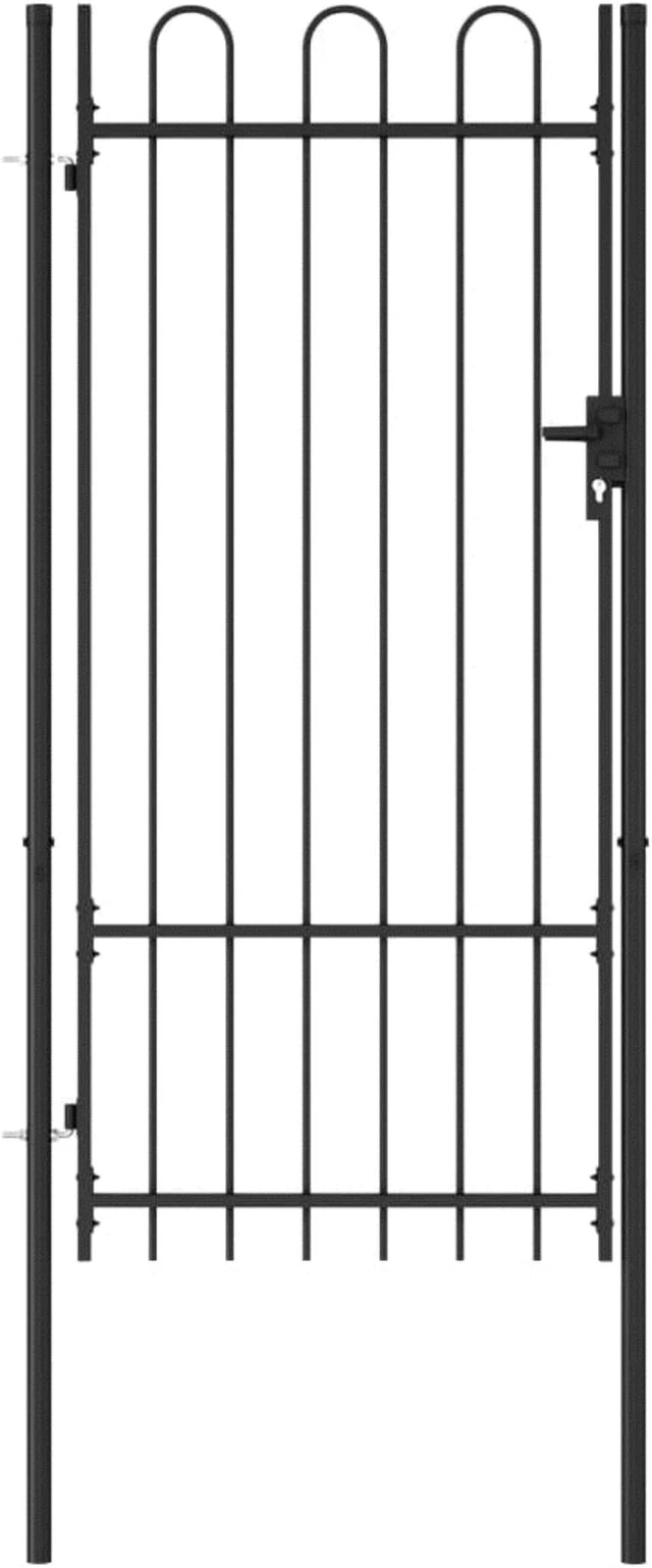 Alt view image 6 of 8 - vidaXL Fence Gate Patio with Arched Top Steel 39.4"x78.7" Black Single Door