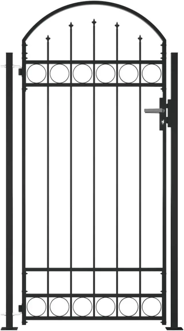 Alt view image 6 of 8 - vidaXL Fence Gate with Arched Top and 2 Posts 41.3"x80.3" Black Garden Barrier