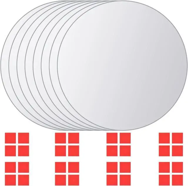Alt view image 6 of 11 - vidaXL 8x Mirror Tiles Round Glass Wall Mirror Home Decor Bathroom Bedroom
