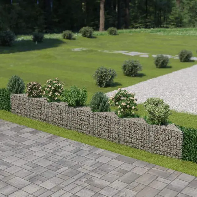 Alt view image 8 of 18 - vidaXL Gabion Wall Galvanized Steel 177.2"x11.8"x19.7" Stone Basket Cage Fence