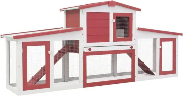 Alt view image 5 of 8 - vidaXL Outdoor Large Rabbit Hutch Red and White 80.3"x17.7"x33.5" Wood