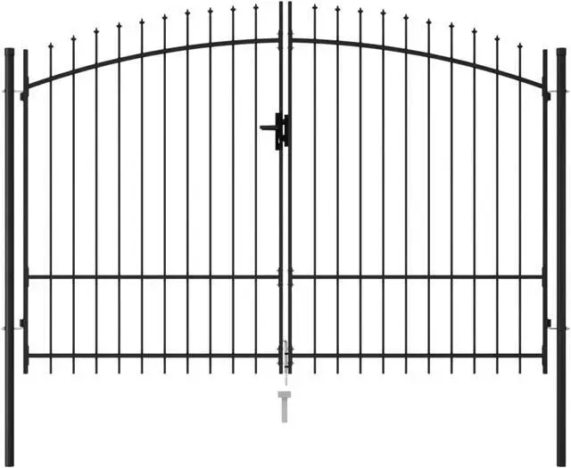Main image of vidaXL Fence Gate Double Door with Spike Top Steel 9.8'x5.7' Black
