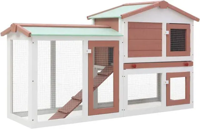 Main image of vidaXL Outdoor Large Rabbit Hutch Brown and White 57.1"x17.7"x33.5" Wood