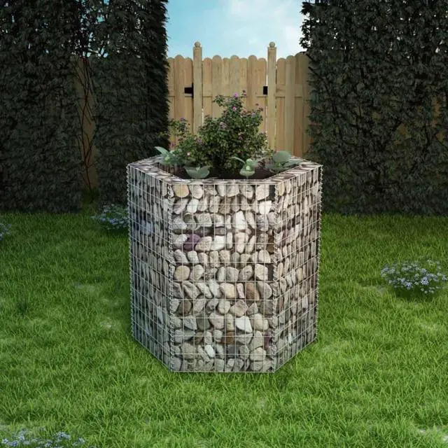 Alt view image 6 of 10 - vidaXL Gabion Raised Bed 39.4" Hexagonal Raised Plant Flower Veg Garden Box