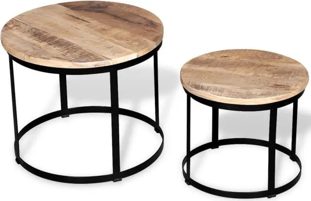 Alt view image 8 of 13 - vidaXL Coffee Table Set 2 Piece Round End Table Side Table Solid Wood Mango