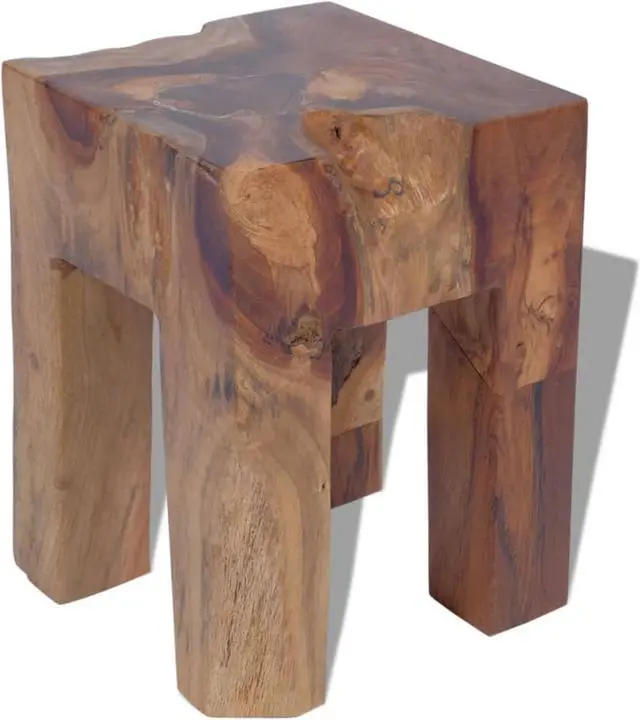 Alt view image 8 of 12 - vidaXL Solid Teak Wood Stool Chair Side Accent Table Plant Flower Stand Resin