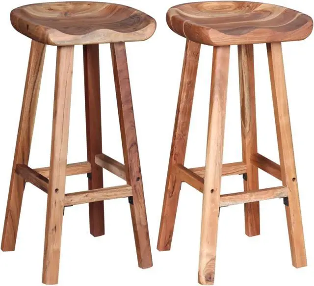 Alt view image 8 of 19 - vidaXL 2x Bar Stool Solid Acacia Wood Kitchen Counter Pub Chair Seat Furniture