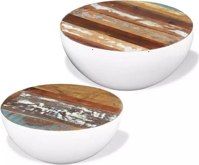 Alt view image 8 of 11 - vidaXL Coffee Table Set 2 Piece Bowl-shaped End Table Solid Wood Reclaimed
