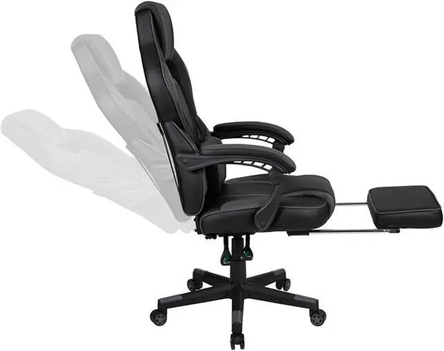 Alt view image 18 of 20 - Black Gaming Desk with Cup Holder/Headphone Hook/2 Wire Management Holes & Black Reclining Back/Arms Gaming Chair with Footrest