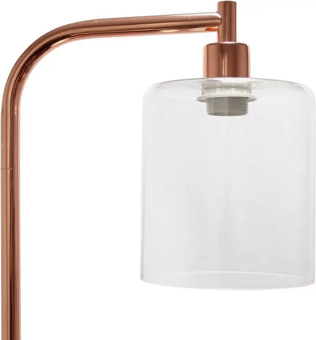 Alt view image 5 of 20 - Simple Designs Antique Style Industrial Iron Lantern Floor Lamp with Glass Shade, Rose Gold