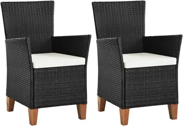 Alt view image 7 of 14 - vidaXL Patio Chairs 2 Pcs Dining Single Chair with Cushions Poly Rattan Black