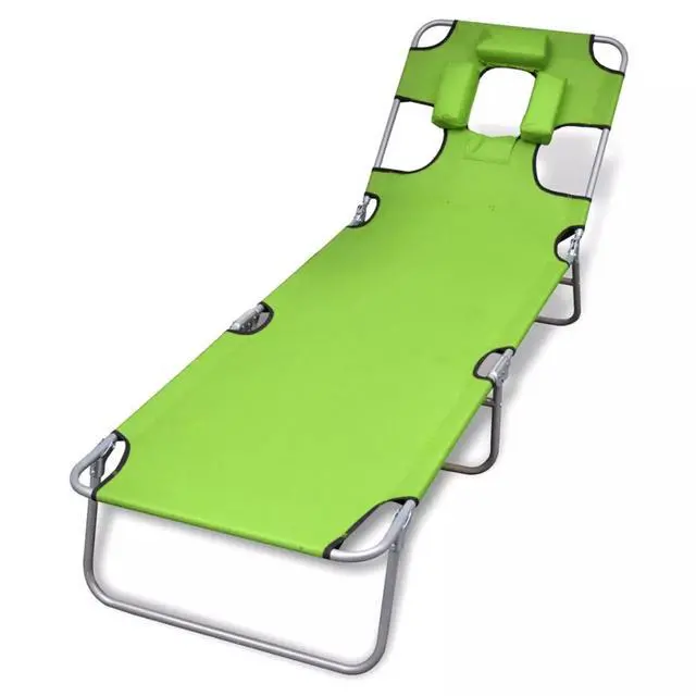 Alt view image 5 of 10 - vidaXL Reclining Sunlounger Green Patio Beach Camp Folding Chair Daybed Sunbed