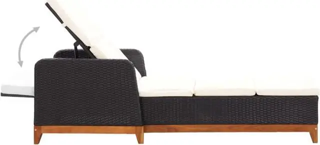 Alt view image 4 of 14 - vidaXL Sun Lounger Poly Rattan and Solid Acacia Wood Black