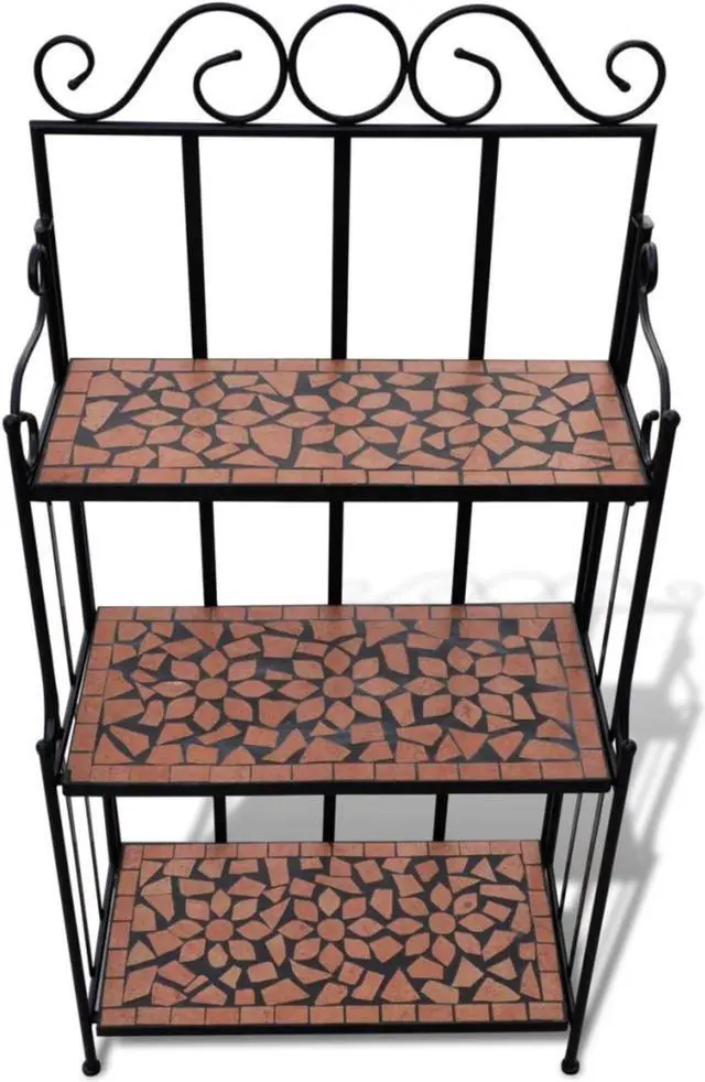 Alt view image 7 of 9 - vidaXL Plant Rack 3-Tier Plant Stand Shelves Flower Pot Stand Terracotta Mosaic