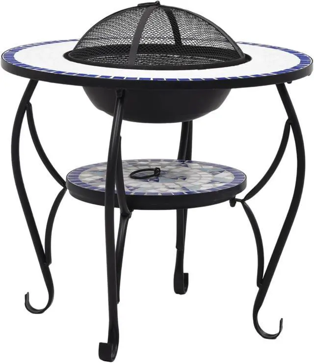 Alt view image 9 of 19 - vidaXL Fire Pit Table Fireplace Camping Firebowl Outdoor Blue and White Ceramic