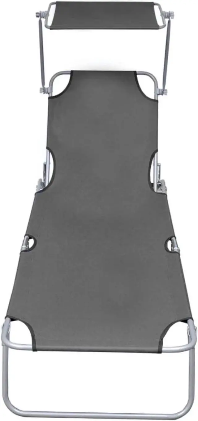 Alt view image 10 of 11 - vidaXL Sunlounger Grey Powder-coated steel Single Foldable