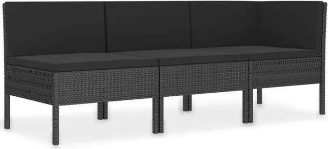 Alt view image 2 of 10 - vidaXL 3 Piece Garden Lounge Set with Cushions Poly Rattan Black