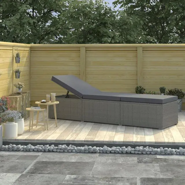 Alt view image 8 of 15 - vidaXL Patio Lounge Chair Sunlounger Sunbed with Cushion Gray Poly Rattan