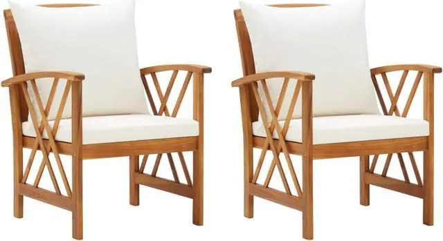 Alt view image 8 of 18 - vidaXL Patio Chairs 2 pcs Patio Dining Chair with Cushions Solid Wood Acacia