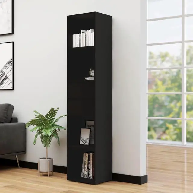 Alt view image 6 of 16 - vidaXL Book Cabinet Black Engineered Wood Bookcase Book Shelf Rack Organizer