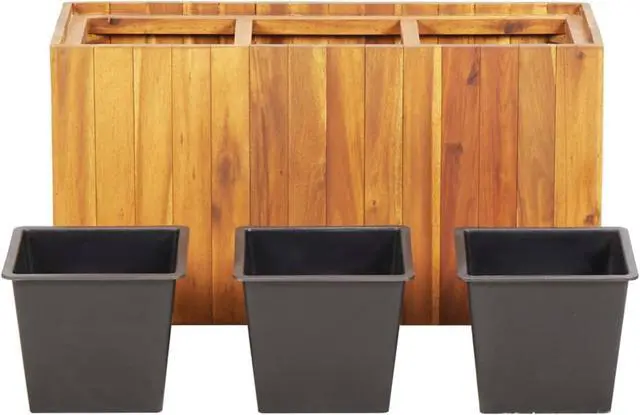 Alt view image 9 of 13 - vidaXL Solid Acacia Wood Garden Planter with 3 Pots Raised Bed Flower Box