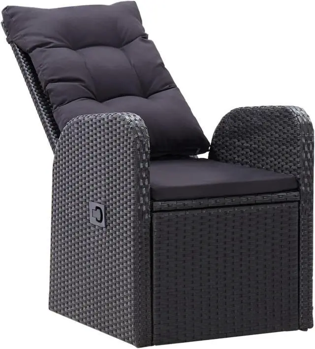 Alt view image 11 of 19 - vidaXL 2x Reclining Patio Chairs with Cushions Poly Rattan Black Meal Seating