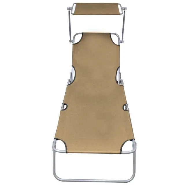 Alt view image 2 of 15 - vidaXL Folding Sun Lounger with Canopy Taupe Aluminium