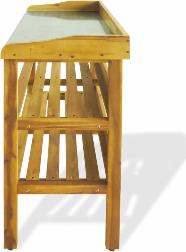 Alt view image 13 of 13 - vidaXL Potting Bench with 2 Shelves Solid Acacia Wood and Zinc Planting Table