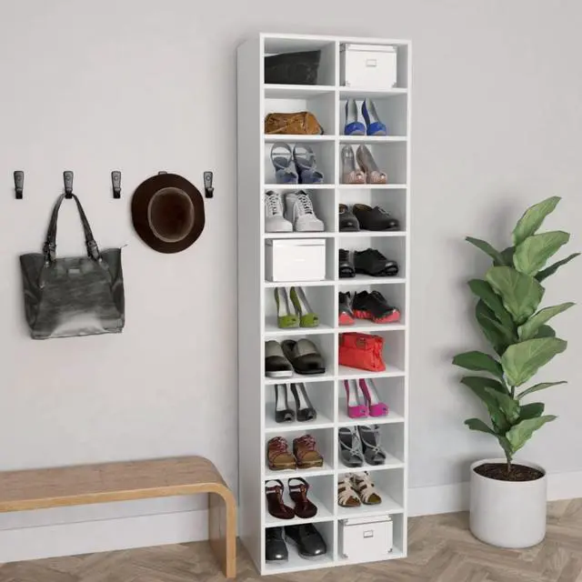 Main image of vidaXL Shoe Cabinet White 21.2"x13.3"x72" Chipboard