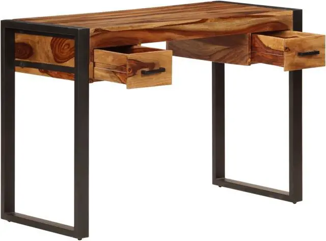Alt view image 10 of 14 - vidaXL Desk Brown Solid Acacia wood, Powder-coated steel Medium Desk
