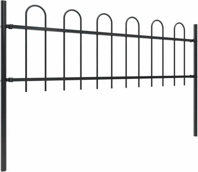 Alt view image 2 of 8 - vidaXL Garden Fence with Hoop Top Steel 11.2ft Black