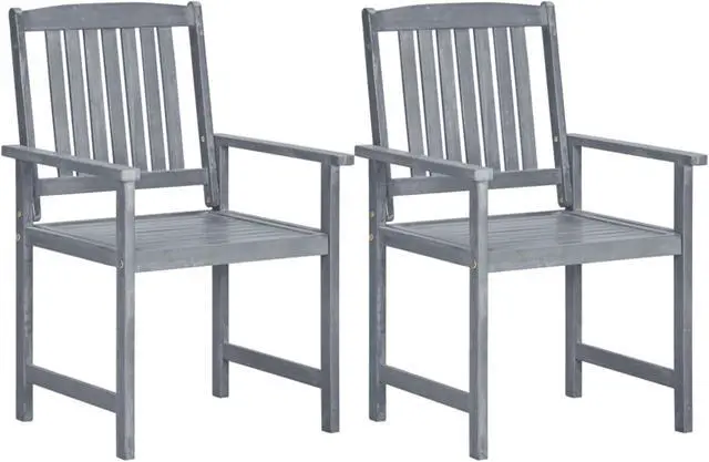 Alt view image 8 of 15 - vidaXL Patio Chairs 2 Pcs Dining Chair with Armrest Solid Wood Acacia Gray