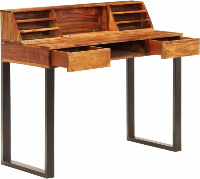 Alt view image 9 of 11 - vidaXL Desk Natural Wood Solid Acacia Wood and Powder Coated Steel