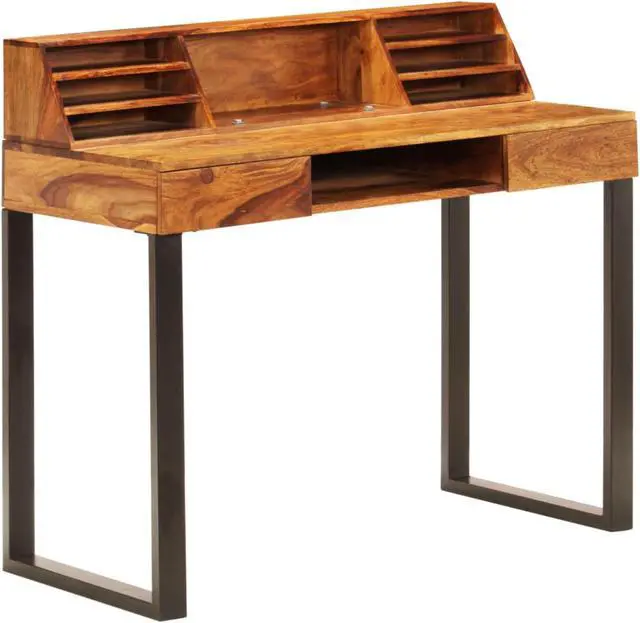 Alt view image 8 of 11 - vidaXL Desk Natural Wood Solid Acacia Wood and Powder Coated Steel
