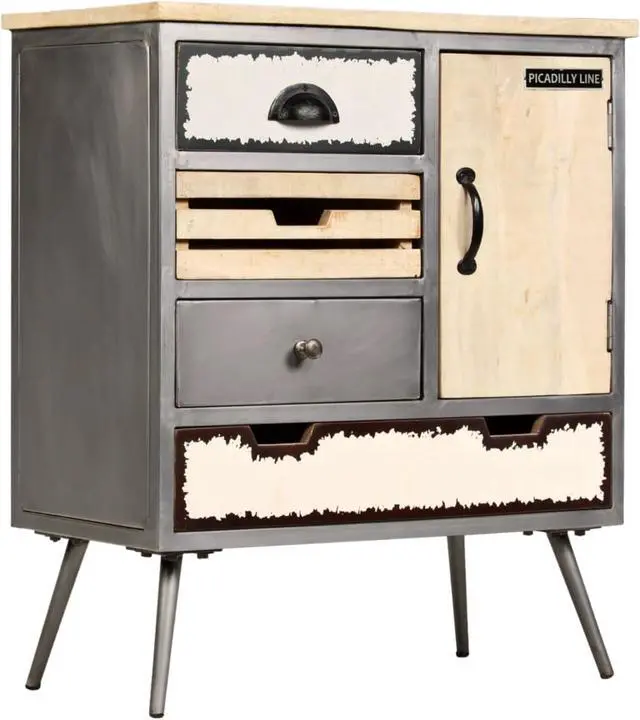 Alt view image 8 of 19 - vidaXL Sideboard Buffet Console Cabinet for Kitchen Solid Wood Mango and Steel