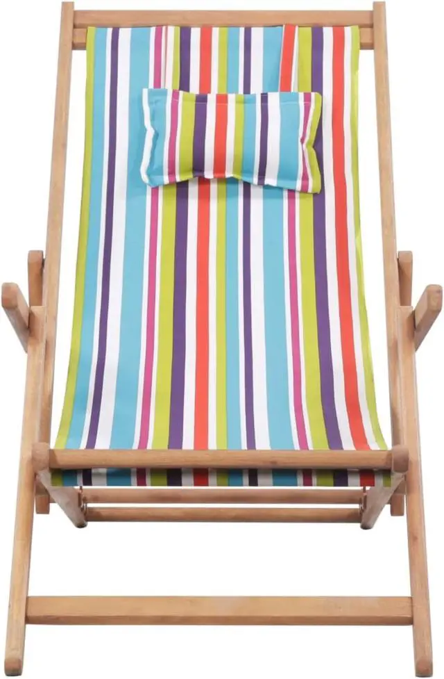 Alt view image 9 of 11 - vidaXL Beach Sling Patio Chair Lounge Chair Fabric and Wooden Frame Multicolor