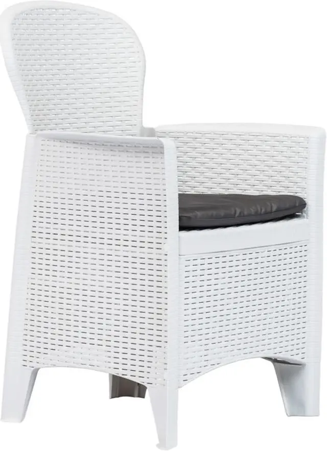 Alt view image 9 of 14 - vidaXL Patio Chairs 2 Pcs Dining Chair with Cushion White Plastic Rattan Look