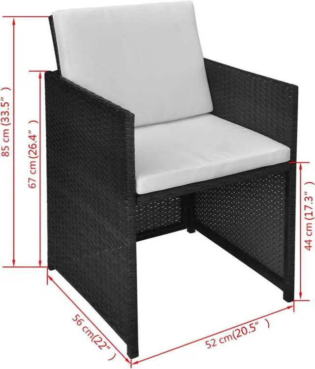 Alt view image 10 of 13 - vidaXL 2x Patio Dining Chair Wicker Poly Rattan Black Outdoor Garden Seats